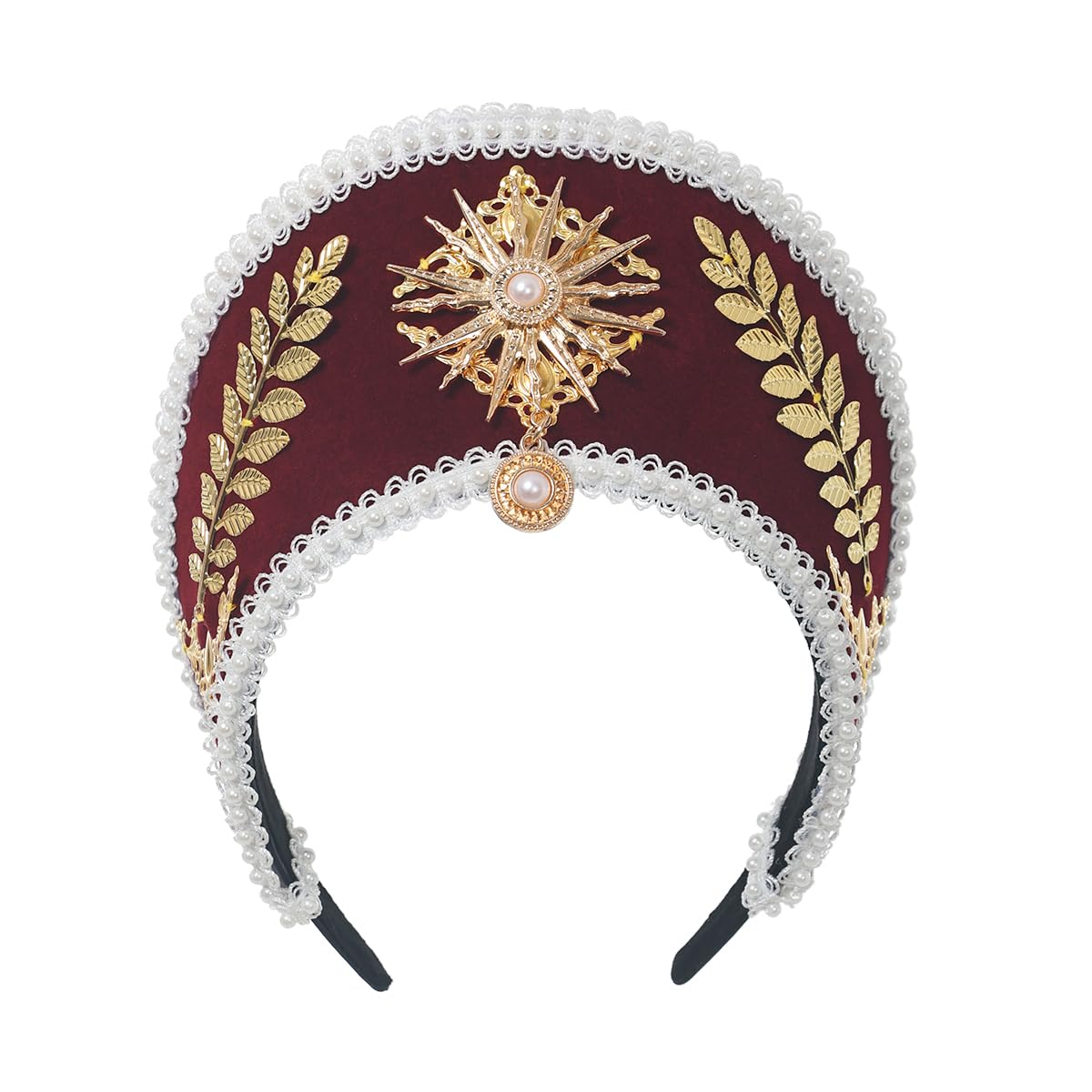 GRACEART Anne Boleyn Hat Headpiece Elizabethan Headwear Tudor Coronet Hood Hat Style-4(wine red) — image 1