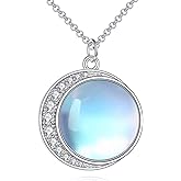 925 Sterling Silver Moon Necklace with Moonstone, Celestial Crescent Pendant Anniversary Birthday Valentine's Day Mothers Day Graduation Dainty Jewelry Gift for Women Her Mom Girlfriend Daughter 18+2"