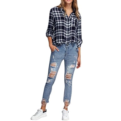 Juleya Damen Jeans Basic Skinny High Waist Boyfriend Jeans Hose Ripped Jeanshose S-XL