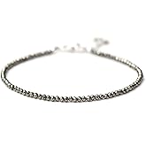 925 Sterling Silver Full Beaded Adjustable Bracelet For Women, Natural Gemstone Beads Dainty Bracelet, Silver Jewelry Gift For Her