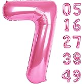 Pink Number 7 Birthday Balloon 40 Inch, Digital Balloons for 7 17 27 70 77 Party Celebration Decorations Supplies, Mylar Foil Numbers Balloon for Seven Wedding Anniversary