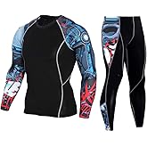 Workout Set Compression Shirt Pants Top Long Sleeve Sports Tight Base Layer Quick Dry & Moisture-Wicking