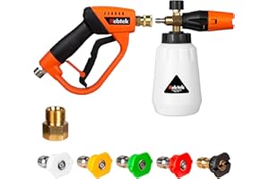 Kebtek Foam Cannon with Pressure Washer Gun 5200 PSI, Car Wash Foam Gun with Pressure Washer Quick Connect Kit and 5 Nozzle Tips, M22 and 1/4 Inch Quick Connect, 1Liter