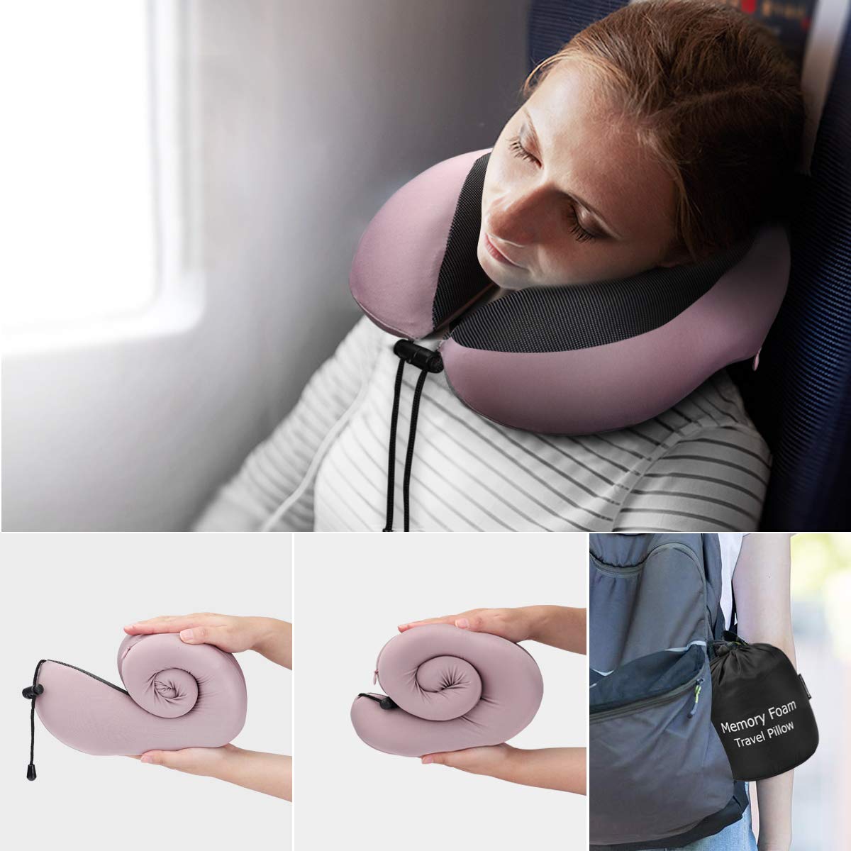 Almohada de Viaje, Keenstone Almohada para el Cuello Hecha de Espuma de Memoria Suave con Tapones para Los Oídos, Almohada Cervical con Función de Soporte Respirable y Ergonómica