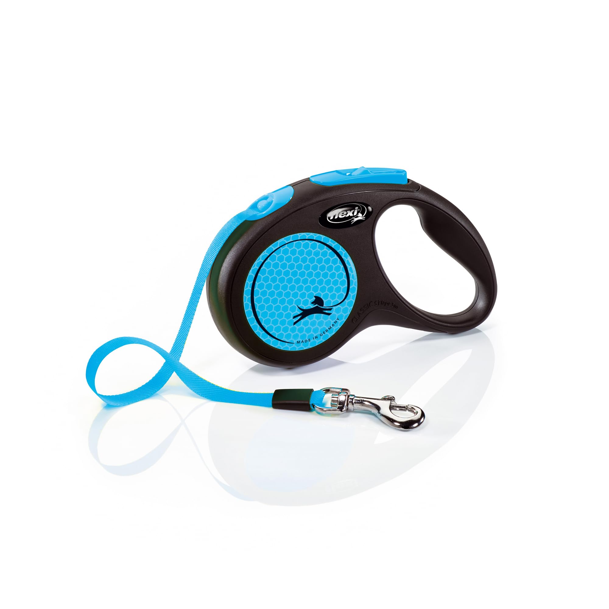 flexi Neon S Tape 5 m black/neon-blue, retractable leash for dogs up to 15 kg