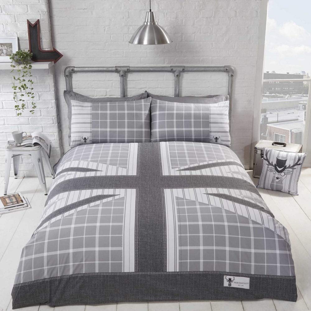 Rapport Cool Britannia Quilt Duvet Cover Bed Set, Grey, King COOLBR-KING-GREY