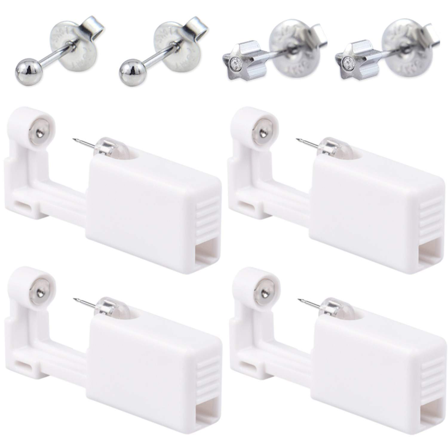 4 Pcs Ear Piercing Gun Disposable Self Ear Piercing Tool Safety Asepsis Painless Piercing Guns Kit with 4 Ear Studs