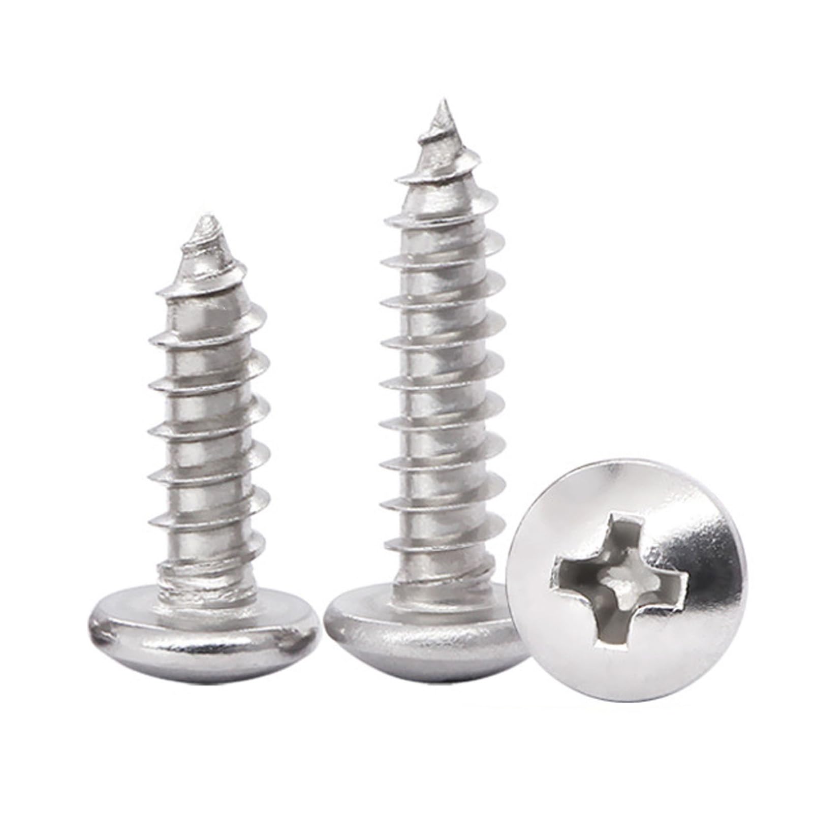 M5 x 16mm Self Tapping Screws, 100 Pcs Phillips Round Head 304 Stainless Steel Screws, Fasteners Bolts for Plastic Wood Furniture and Drywall
