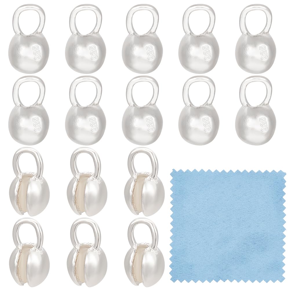 BENECREAT 20Pcs 925 Sterling Silver Crimp Cover Beads, 7.5x4.5mm Round Bead Tips Calotte Ends, Clamshell Knot Cover for Jewelry Making DIY Findings Crafts, Hole: 2mm