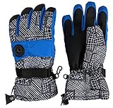 N'Ice Caps Kids Thinsulate Waterproof Geo Lines Print Winter Ski Gloves (3-4yrs, Royal/Grey)