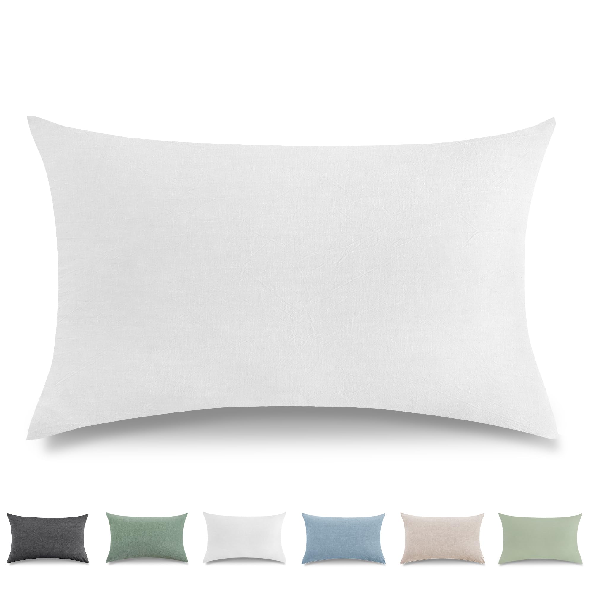 TOCOMOA Cushion Cover 40 x 60 cm Set of 2 - 100% Washed Cotton Cushion Covers Oeko-Tex Certified, Linen Look and Breathable Cushion Slip, White Pillowcase with Zip