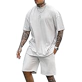 Lexiart Mens 2 Piece Outfits Casual Tracksuit Shorts Summer Sweatsuit Oversize Short Sleeve Sport Set