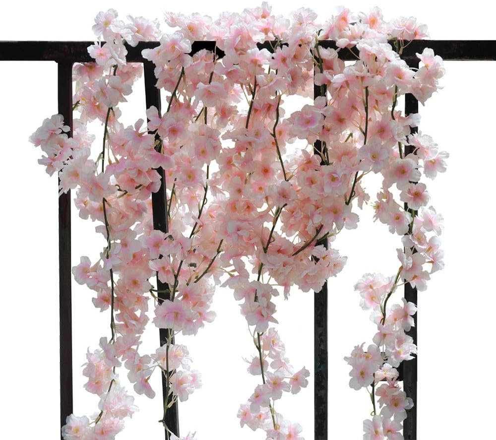 Amazon Com Aksipo 4 Pack Artificial Cherry Blossom Wall Hanging Cherry Vine Silk Floral Garland Flowers String Fake Flowers Garland For Home Wedding Arch Outdoor Garden Wall Decor Party Decoration 5 9 Feet Home