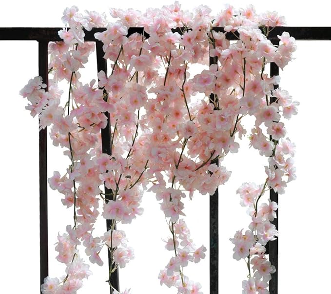 COSCHANO 2Pcs Artificial Cherry Blossom Garland Silk Flower Garland