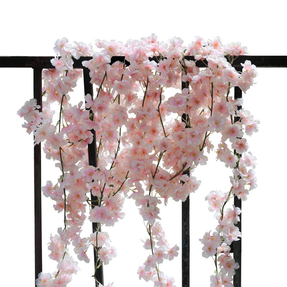 COSCHANO 4 Pack Artificial Cherry Blossom Wall Hanging Cherry Vine Silk