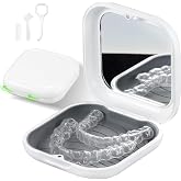 Retainer Case with Mirror, Compatible with Invisalign, Aligner - White | Slim &amp; Premium, Portable for Travel, Customized Magnetic Closure, Accessories: Retainer Remover Tool, Seater, Brush