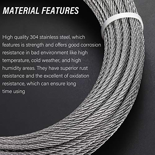 Favordrory Cable Railing Kits Includes 1/16 Inch x 33 Feet 304 Stainless Steel Wire Rope Cable, 50 Pieces Aluminum Crimping Sleeves and 12 Pieces Thimble for Railing, Decking, Picture Hanging