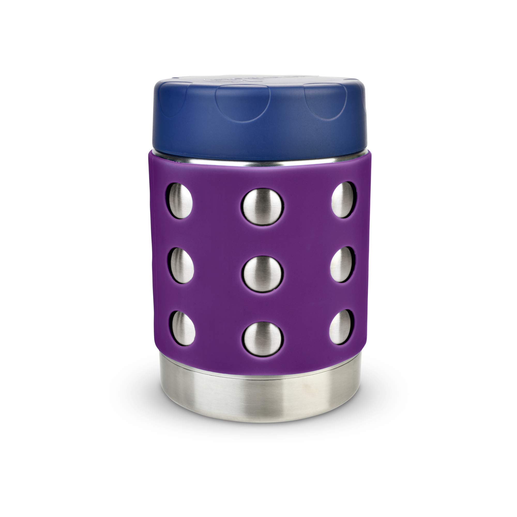 Photo 1 of LunchBots Thermal 12 oz Triple Insulated thermos - Hot 6 Hours or Cold 12 Hours - Leak Proof thermos Soup Jar - All Stainless Interior - Navy Lid - Purple Dots