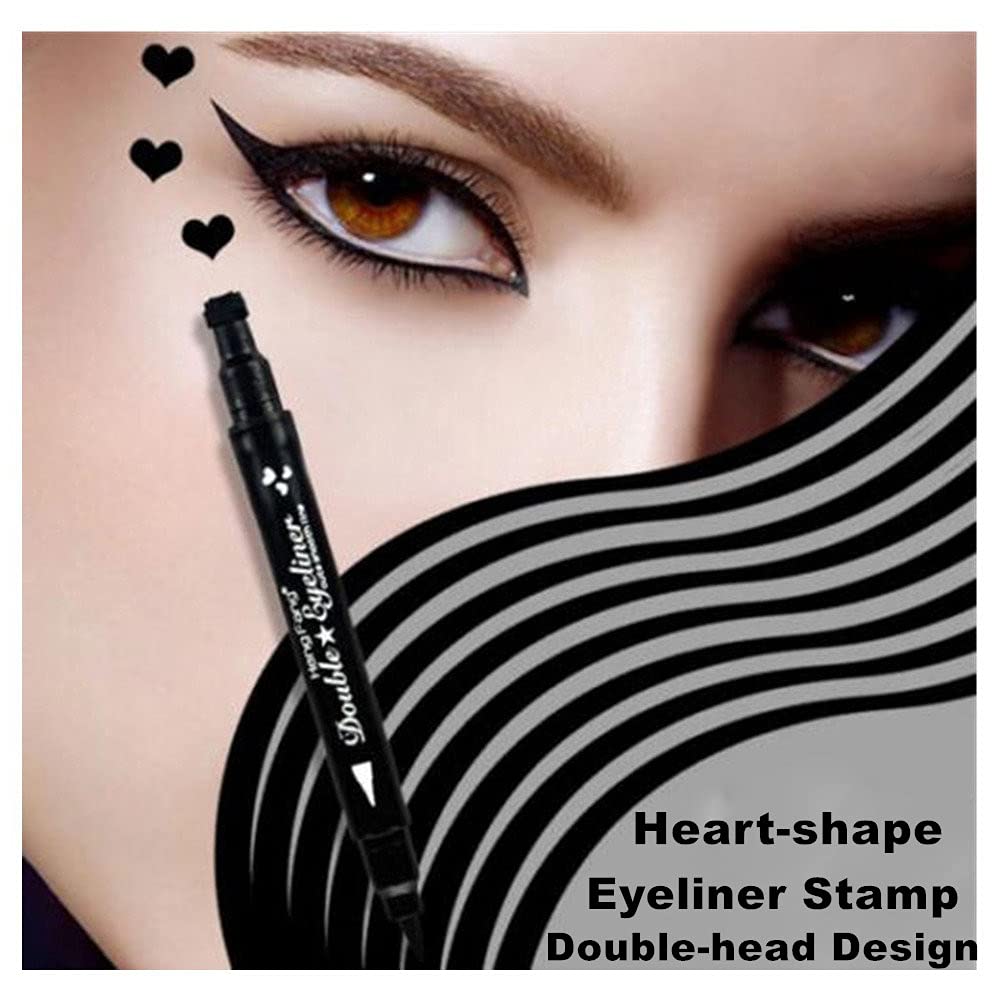 Go Ho 2 PCS Waterproof Liquid Eyeliner Stamps,Double-side Black&Red Smudge-proof Eye Liner,Heart Stamp Eyeliner for Halloween Costumes Makeup,Long-lasting Love Tattoo Tools for Valentines Day