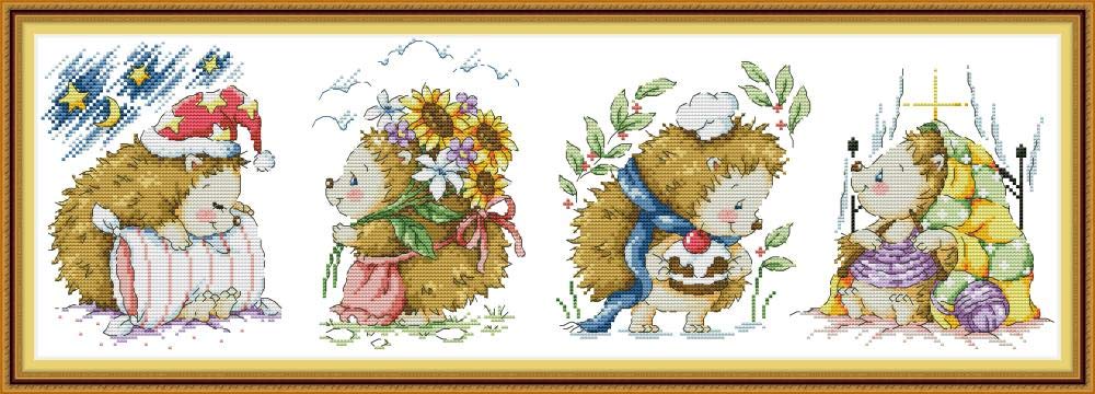 CaptainCrafts Cross Stitch Kits for Adults Stamped Cross Stitch Printed 11CT Fabric Cross Stitch DIY Art Embroidery Kits Needlework Crafts House Decor (Preprinted 11CT, Happy Little Hedgehog)