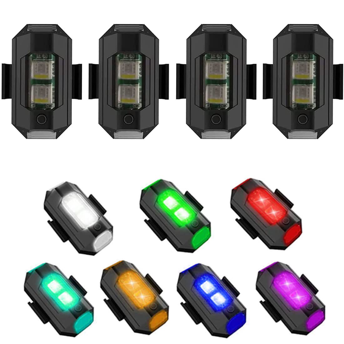 4Pcs LED Strobe Drone Light 7 Colors USB Charging Flying Anti-Collision Night Lights for Remote Control Drone,Motorcycle,Car,Bike,RC Car,RC Boat