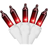 Valentines Day Lights - Red Christmas Lights White Wire - 100 Count - Red Christmas Tree Lights White Cord - 24 Ft - UL Listed - Indoor & Outdoor Use - Static & Blinking Modes - Connectable