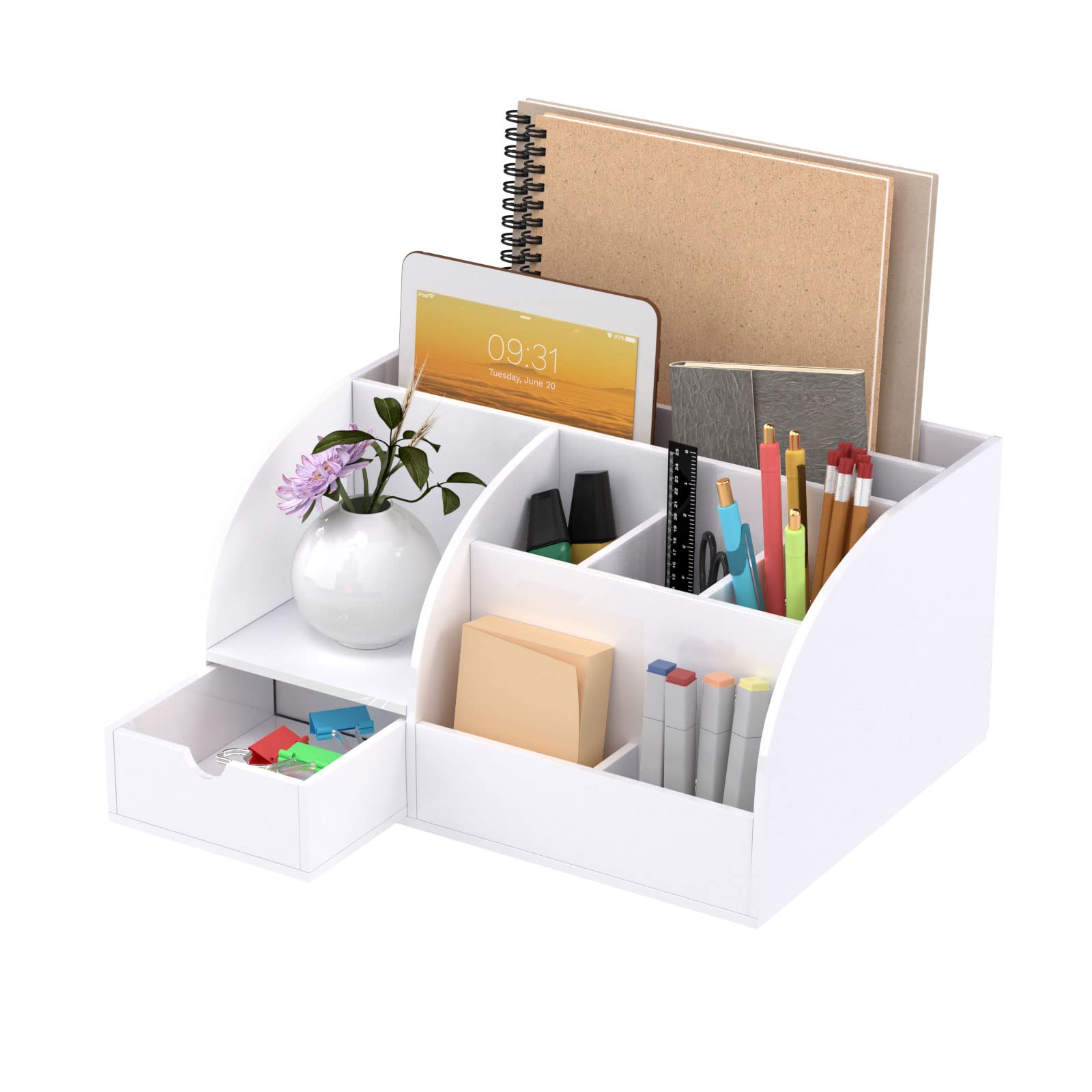 Photo 1 of FEMELI Office Desk Organizer and Accessaries,Acrylic Desk Organizer with 8 Compartments +1 Drawer(White)