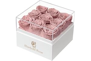 Eterfield Preserved Roses Preserved Flowers for Delivery Prime 9-Piece Dusty Pink Roses That Last a Year Flower Gifts for Women Valentines Flowers for Girlfriend Gifts for Mother (Square White Box)