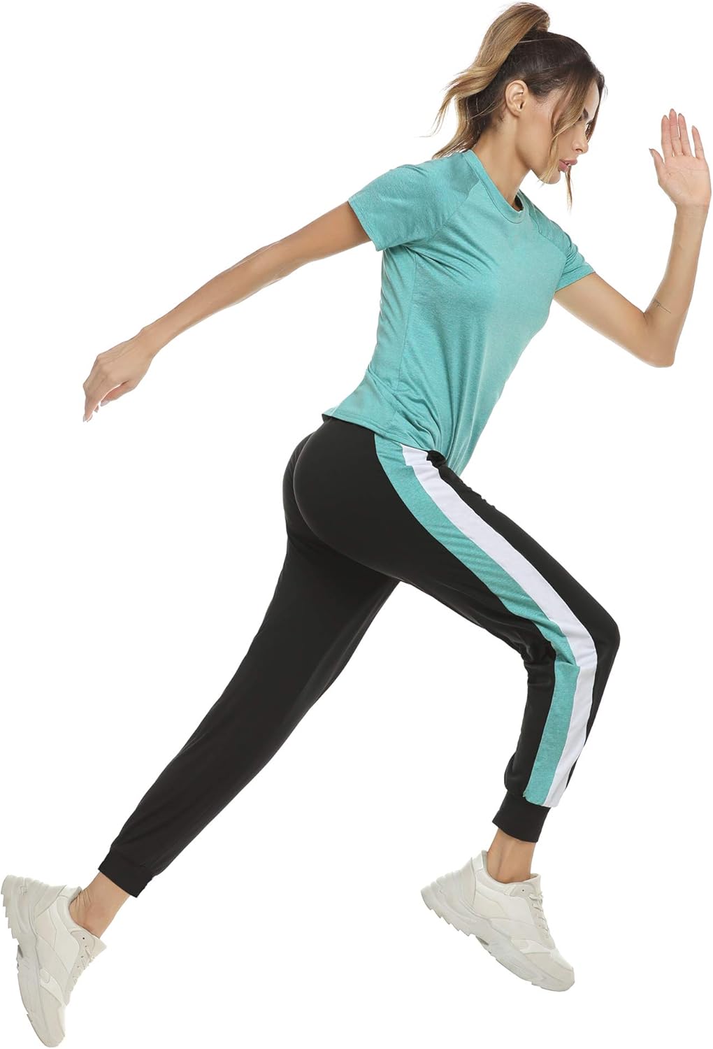 Aibrou Women's Casual 2 Piece Outfit Tracksuits Short Sleeve Shirts Striped Joggers Pants Set Sweatsuits: Clothing
