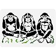 FINGERINSPIRE Three Wise Monkeys Stencil 11.7x8.3inch Reusable Thinking Monkeys Painting Stencil Monkey Pattern Animal Themes Drawing Template for Painting on Wood Wall Furniture DIY Home Decor