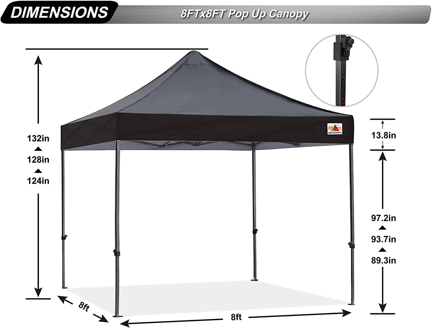 ABCCANOPY 2.5x2.5M Heavy Duty Pop Up Gazebo With Upgraded Roller Bag, 4 Weight Bags, Stakes and Ropes (Black) - Image 4