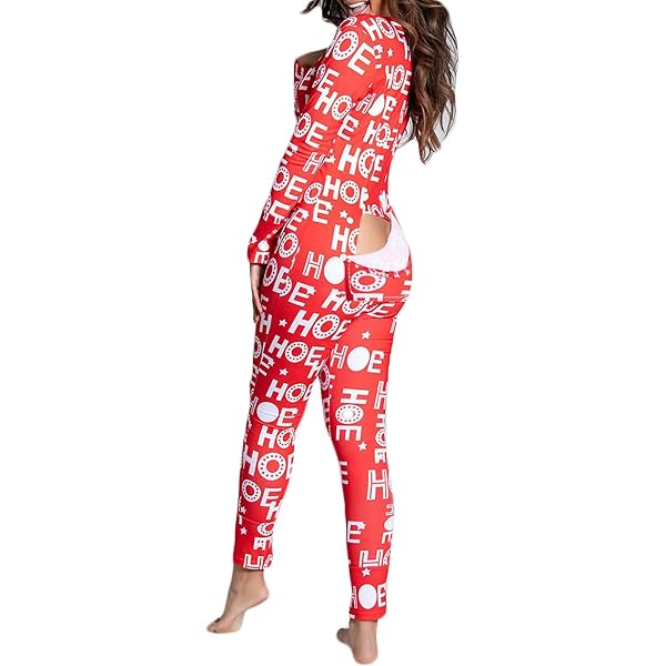 Christmas Onesie Pajamas For Women - Sexy Ugly Xmas Print One Piece Pajama Jumpsuit For Holiday Parties & Loungewear