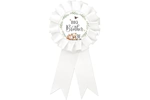 SUPERLUBY Woodland Animal Big Brother Tinplate Badge Pin, Neutral Brother to Be Pin, Woodland Happy Birthday Button for Boy, White Rosette Birthday Boy Award Ribbon, Adventure Awaits Baby Shower Party Favors
