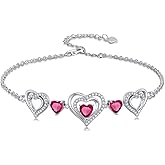 Wildari Birthstone Charm Link Bracelet 925 Sterling Silver Rose/Heart/Mom Bracelet with 12 Months Birthstone Mother's Day Gift Jewelry Gifts for Women,Chain Length 7"+2" Extend
