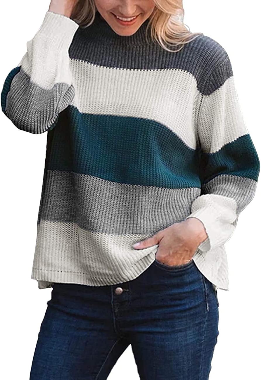 MEROKEETY Women's Crew Neck Long Sleeve Color Block Knit Sweater Casual Pullover Jumper Tops at  Women’s Clothing store
