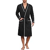 Ekouaer Mens Robes Lightweight Knit Bathrobe Long Sleeve Kimono Robe V Neck Spa Knee Length Sleepwear with Pockets S-XXL