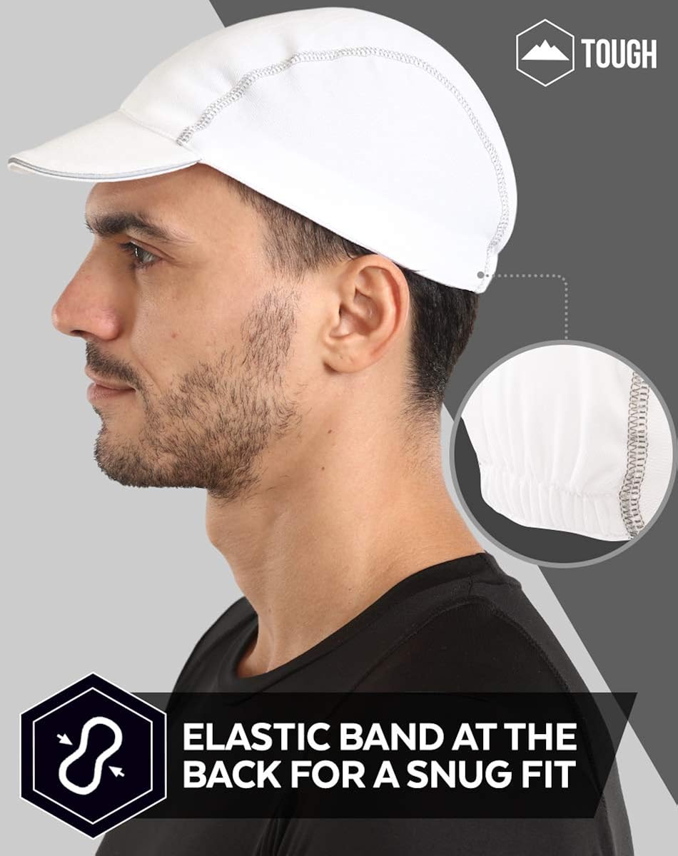 Cycling Cap - Under Helmet Bike Hat - Breathable Bicycle Helmet Liner - Biking Skull Cap for Men & Women with Reflective Sun Brim - Quick Dry & Sweat-Wicking for Riding, Running & Baseball - White : Clothing