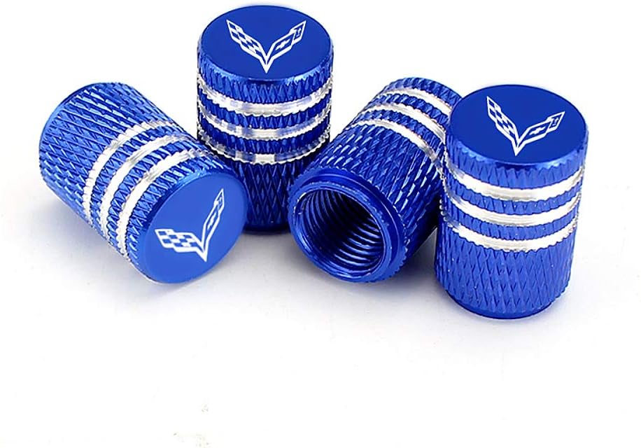 EVPRO Valve Stem Caps for Corvette Car Tire Decorative Accessories (4 Pack) Blue