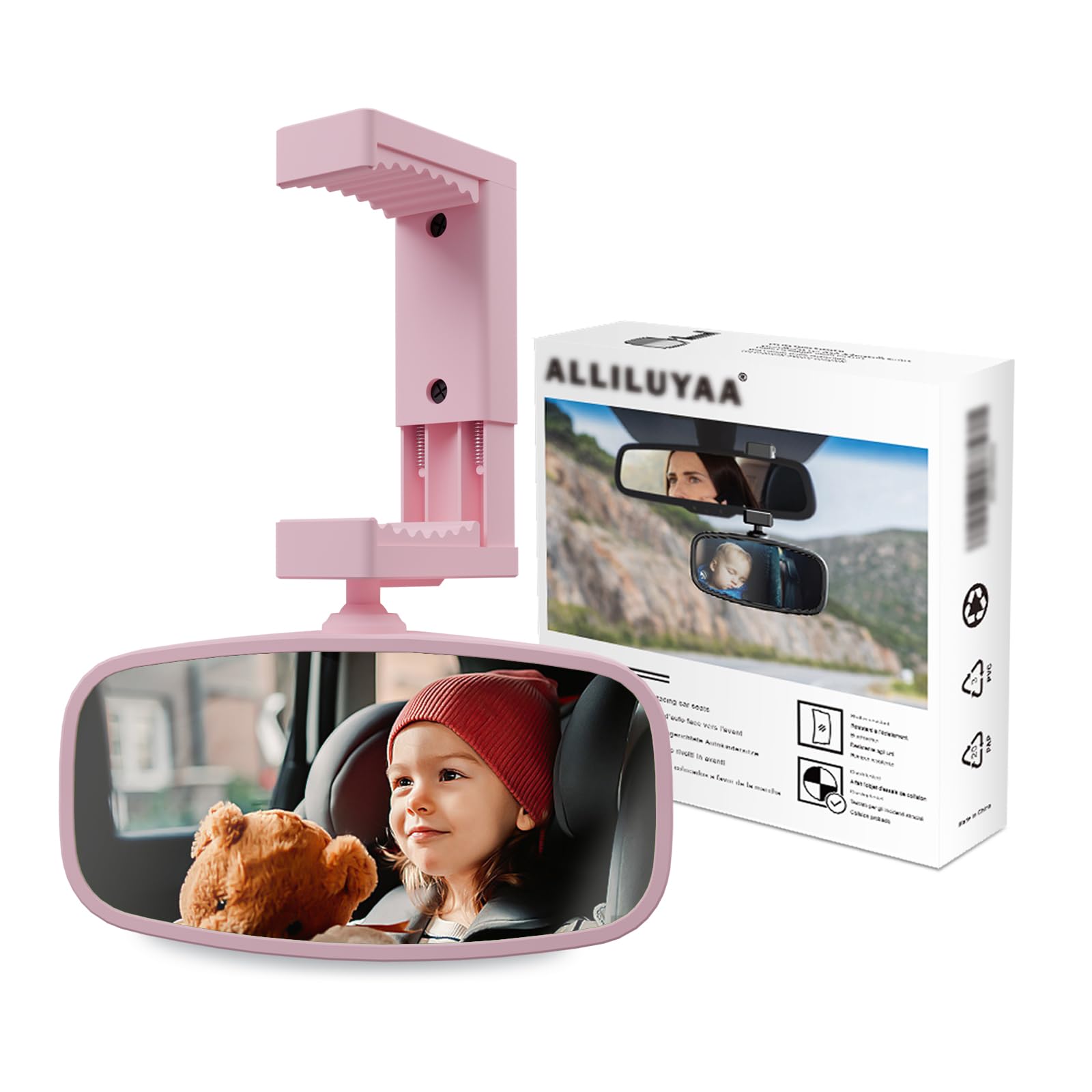 Photo 1 of KERHAND 360-Degree Baby Car Mirror for Rear-Facing Seats,Kids Safety Mirrors with Tool-Free Installation,Kids Rear View Mirror BPA-Free Shatterproof & ASTM Certified (Adjustable 14"-22") (PINK)
