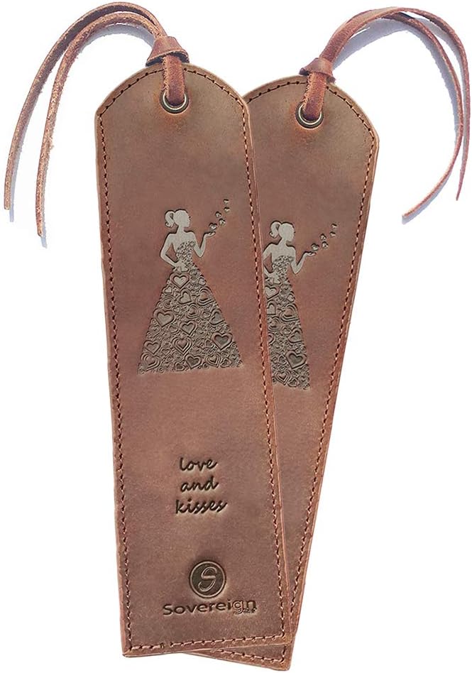 Leather Bookmark Handmade with Woman in Heart Dress Design - Pack of 2 Genuine Leather Book Marks - Perfect Bookmarks for Women & Kids