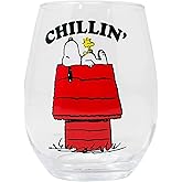 Silver Buffalo Peanuts Snoopy And Woodstock Chillin Stemless Wine Glass, 20 Ounces, 1 Count (Pack of 1)