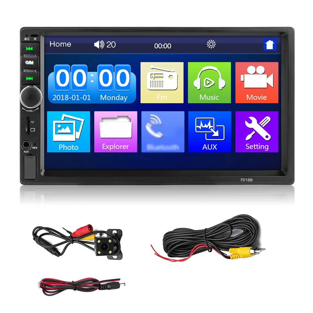 Aumotop 7-inch Double Din Car Stereo Receiver 2 Din Car Radio Autoradio Touchscreen BT MP5 Player with Reversing Camera Remote Control