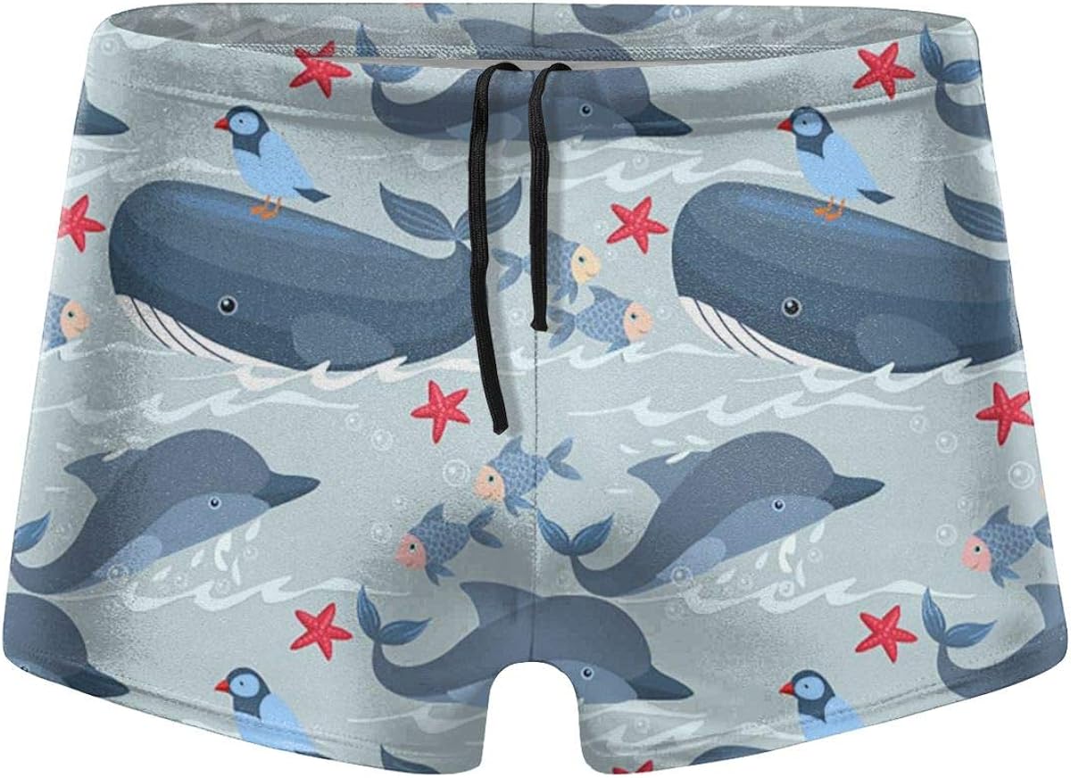 Men Swim Suit Whales Dolphins Summer Swim Boxer Novelty