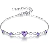 G&GEMSJEW Infinity Heart Birthstone Bracelets for Women, 925 Sterling Silver Women Charm Link Bracelet Adjustable, Birthday Anniversary Christmas Jewelry Gifts for Women Wife Mom Girlfriend Her