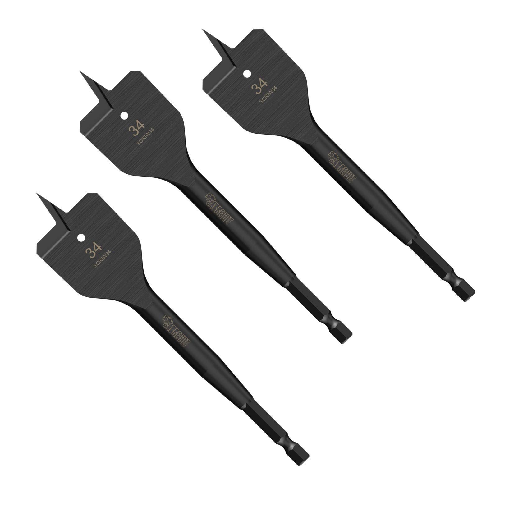 3 x SabreCut SCRIW34_3 34mm x 152mm Impact Rated Flat Wood Spade Bits for Softwood Hardwood Chipboard