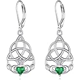 Claddagh Earrings for Women 925 Sterling Silver Celtic Knot Claddagh Dangle Earrings Irish Jewelry Gifts