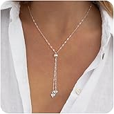 Valentines Day Gifts for Women Her - Lariat Necklace for Women, Dainty 14K Gold/Silver Plated Long Necklaces for Women Trendy Simple Layered Y-Shaped Pendant Necklace Adjustable Fashion Jewelry Gift