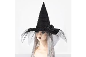 Moyubath Halloween Witch Hat, Ruched Witches Hats for Women Wizard Hats Halloween Costume Accessories Black