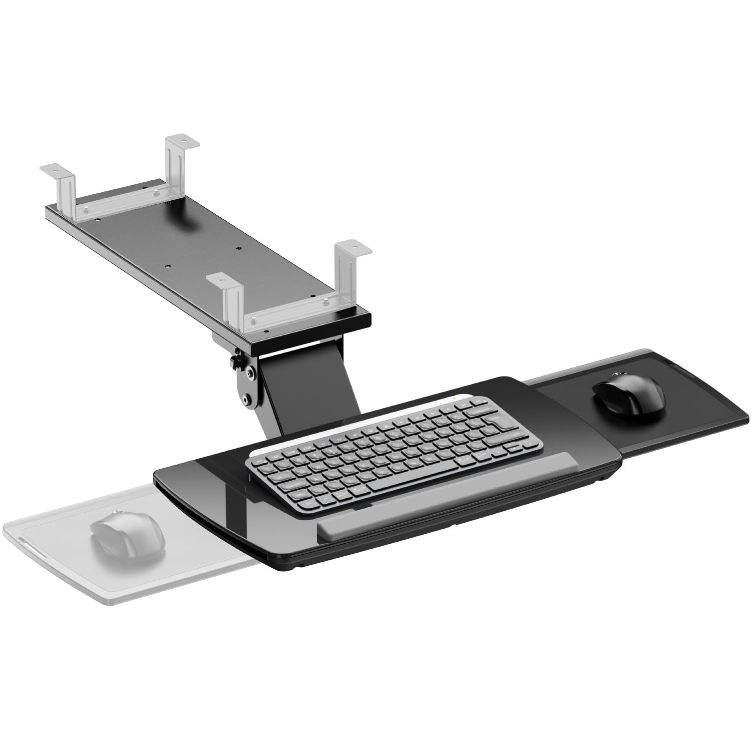 Allcam KBTUD12 Ergonomic Under-desk Keyboard Tray Tilt, Rotate, w/Adapter for Height Adjustable Standing Desks