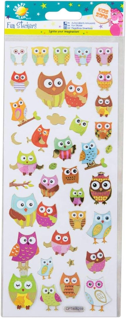 Craft Planet Fun Stickers, Owls, for Young Crafters Collection Posters, Card Making, Scrapbooking, Party Bag Fillers, Books